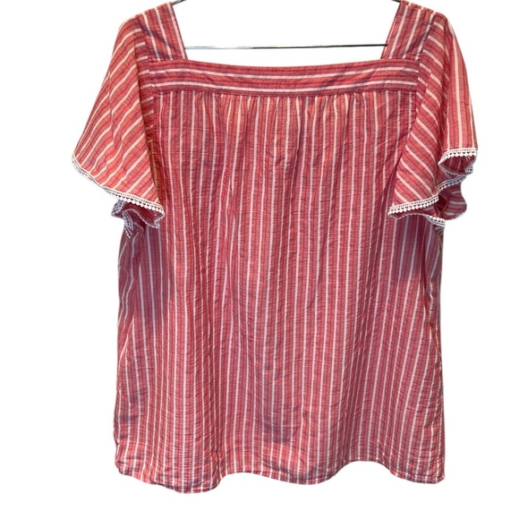 Striped Red Women's Cotton Top, Sz XL - Picture 2 of 3